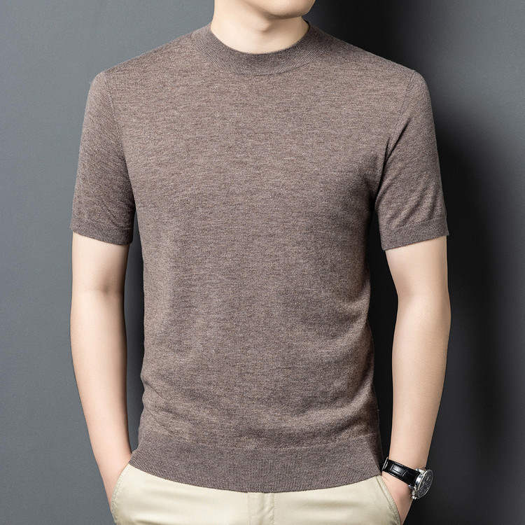 100% 羊ウールニットボトムシャツメンズ半袖ニットウールセーター Tシャツビジネス多用途無地卸売セーター|undefined