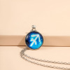 Painted zodiac signs, silver pendant, necklace, with gem