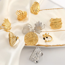 锤纹不锈钢戒指个性小众戒指通勤 欧美轻奢炉内真金戒指个性戒指