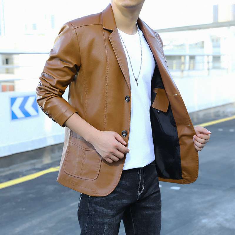Primavera y otoño 902 cuello de traje chaqueta de cuero PU para hombre delgado estilo coreano guapo chaqueta de cuero para hombre chaqueta de motocicleta chaqueta de cuero
