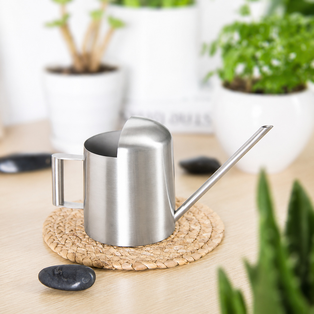 Maceta de acero inoxidable boca larga metal jardinería verde planta suculenta regadera pequeños niños mini regadera 300ml