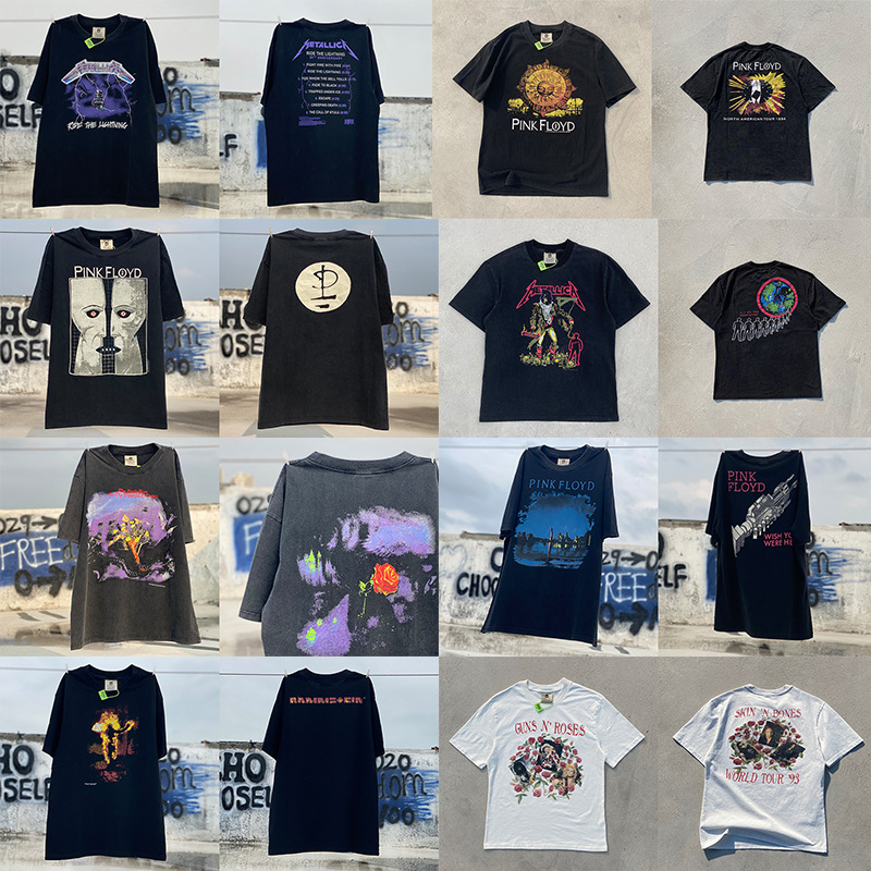 Vintage lavado viejo vintage manga corta marca de moda americana niebla calle suelta VTG casual cuello redondo hombres y mujeres camiseta