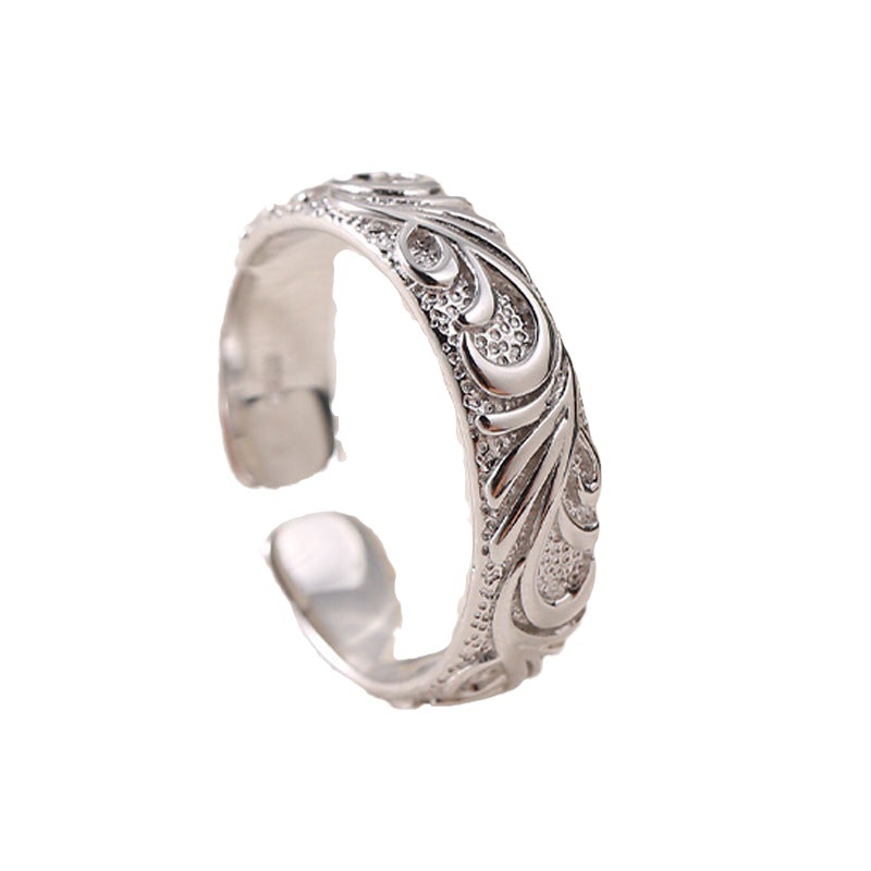 Silver Plated Open Ring Men's Single Domineering Tang Grass Pattern Ring Personalized Retro Hip Hop Thai Silver Fashionable Male Student