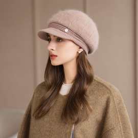 帽子女秋冬季毛线针织盆帽加绒加厚保暖防寒渔夫中老年妈妈兔毛帽