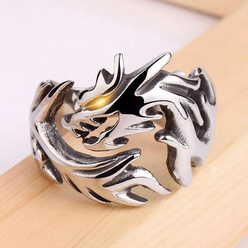 Chinese style jewelry, retro dragon-shaped ring, cool index finger ring for boys and girls, cast dragon ring wholesale