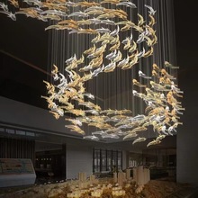 走廊天花板吊饰售楼部酒店装饰玻璃鱼形鱼群枫树叶水晶工程led灯