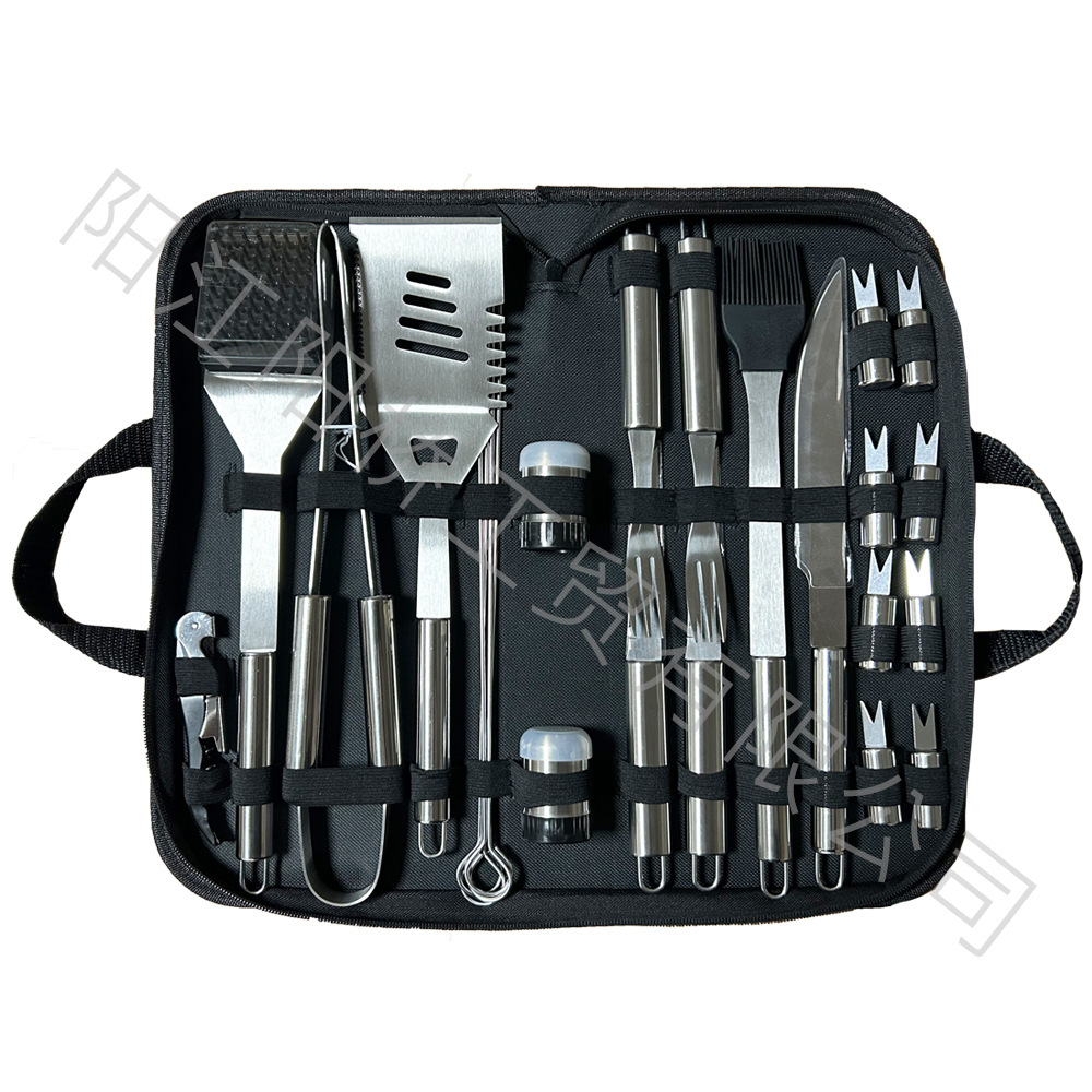 Spot Source Fabricante BBQ Juego de barbacoa de bolsa de tela Oxford Juego de abrazadera de pala de acero inoxidable Juego de asa de tubo redondo para hornear