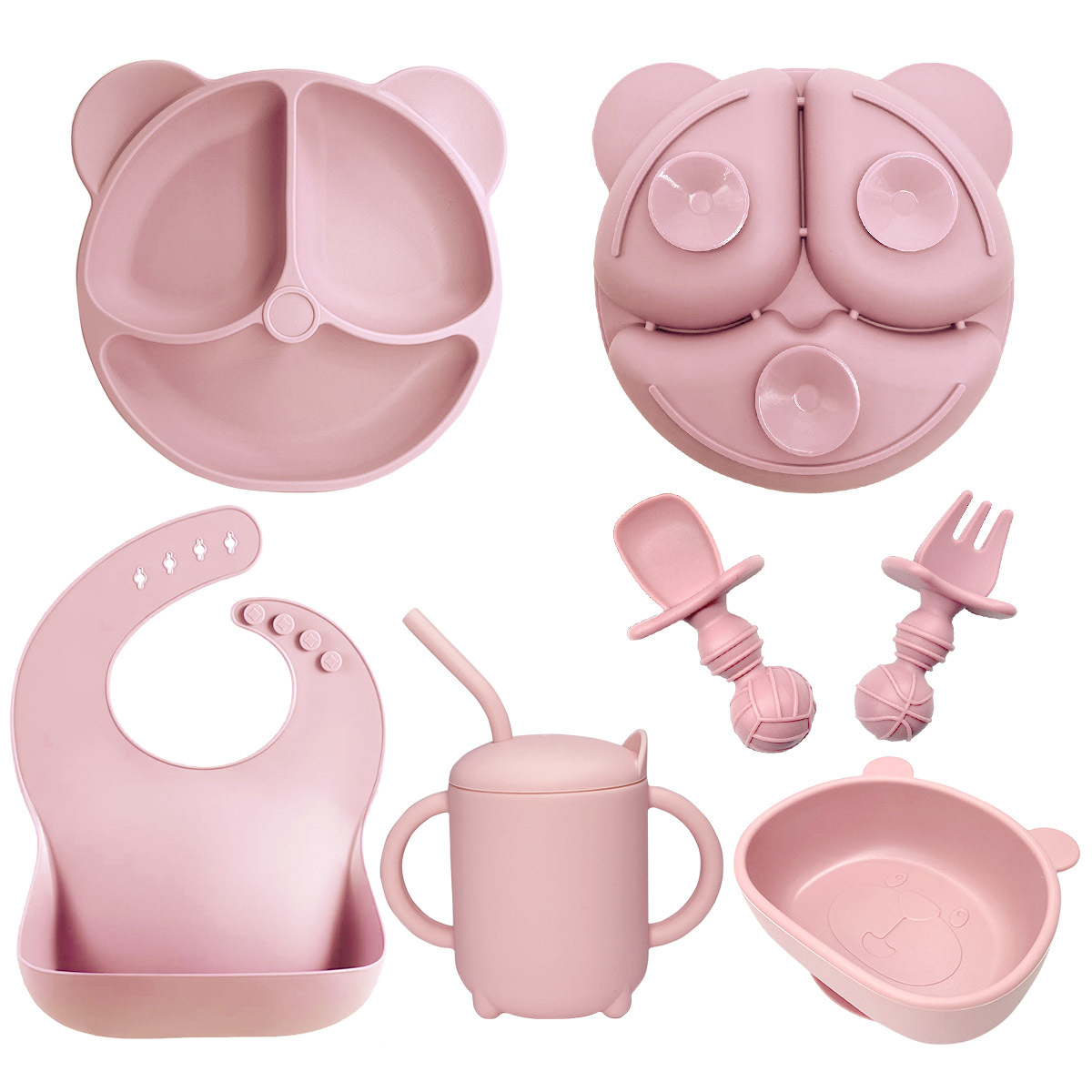 Suministro directo de fábrica bebé vajilla de silicona Niños Bebé integrado suplemento alimenticio tazón traje de alimentación Placa de silicona oso