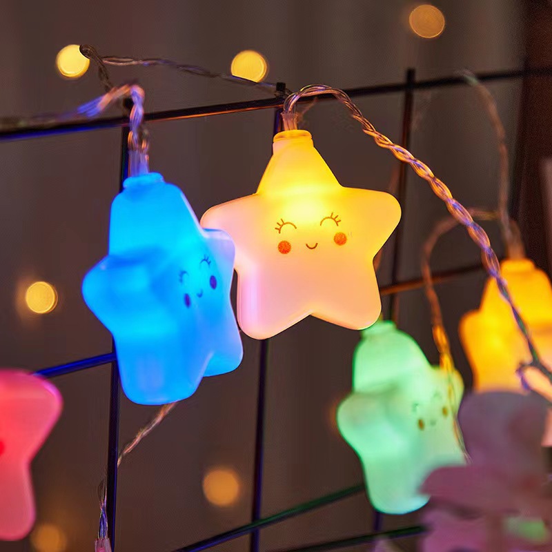 LED防水户外儿童卧室帐篷生日装饰电池圣诞节白云微笑云朵星星灯