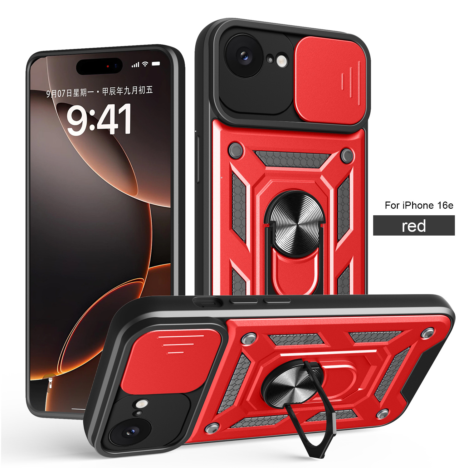 Caso de teléfono móvil de ventana IP 16E TPU + PC armadura protector contra caídas de núcleo duro soporte de anillo de mano de la máquina Europa y los Estados Unidos image 3