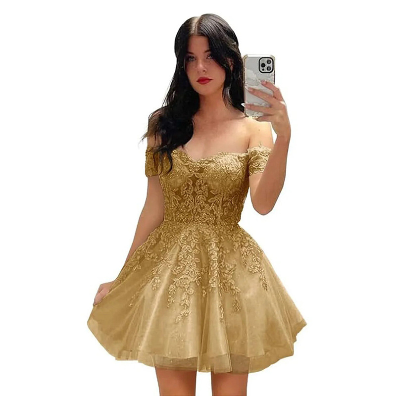 Vestido de noche corto de graduación para mujer, estilo A-line, novedad 2026, vestido de cóctel con hombros descubiertos, estilo princesa, suministro transfronterizo