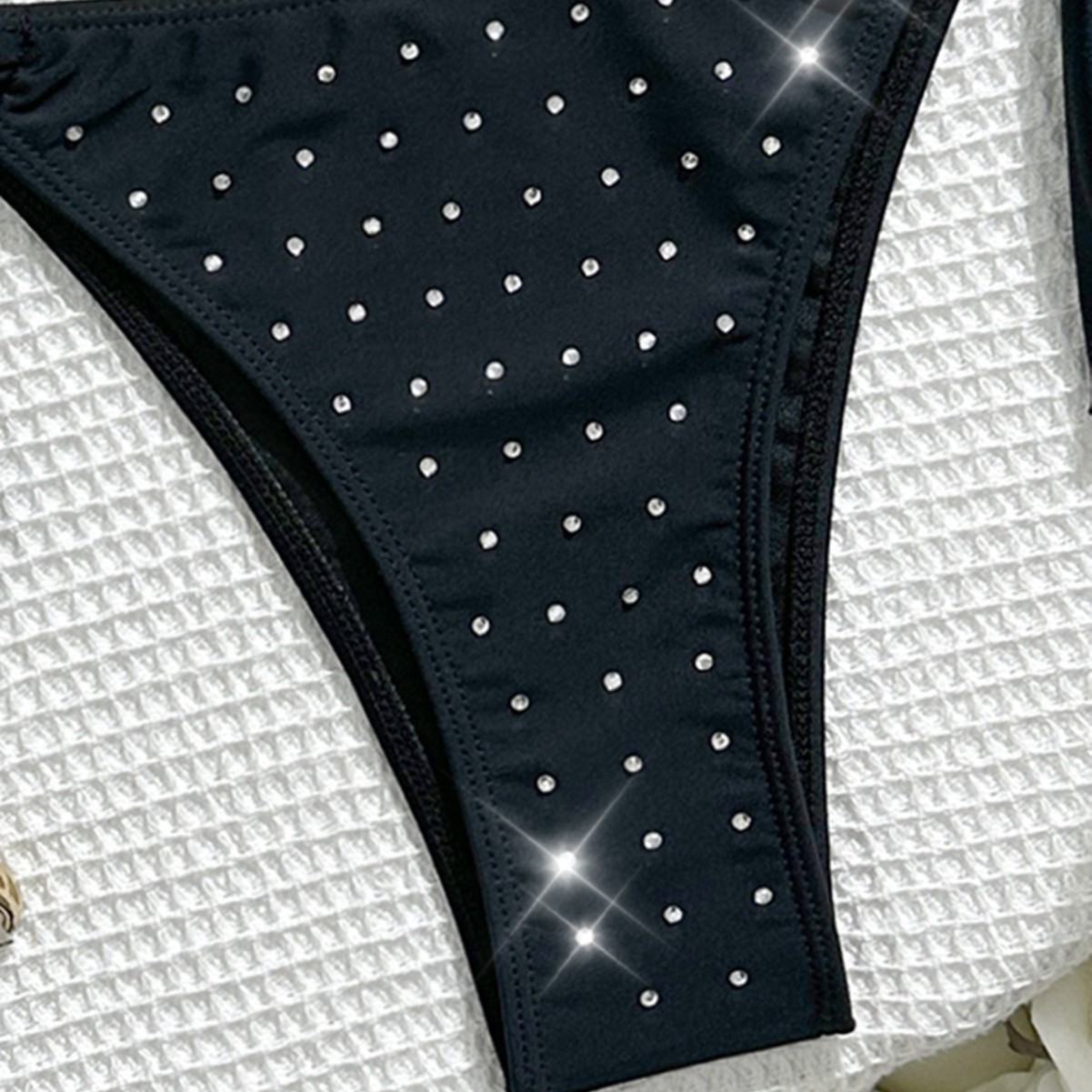 Women's Sexy Two Piece Swimsuit Bikini With Rhinestone Solid Color Triangle Cup For Vacation_voghion.com