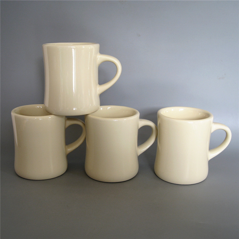奶黄色收腰马克杯ins韩式复古卡通陶瓷杯印logo活动礼品杯咖啡杯
