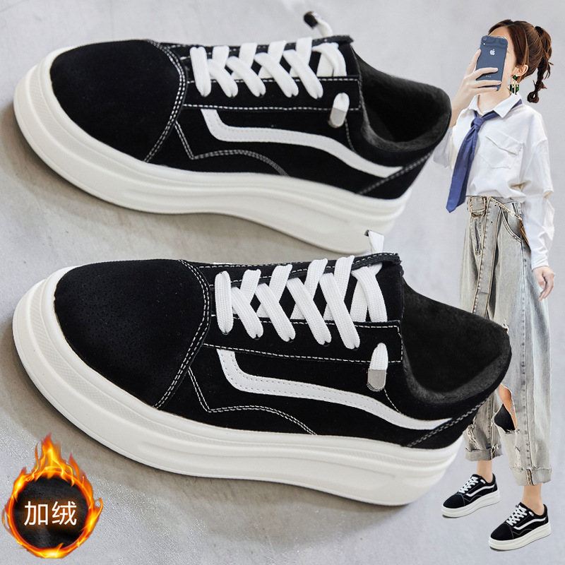 Thick-soled high-rise small size women's shoes 31323334 winter fried street all-match casual muffin board shoes with velvet and cotton