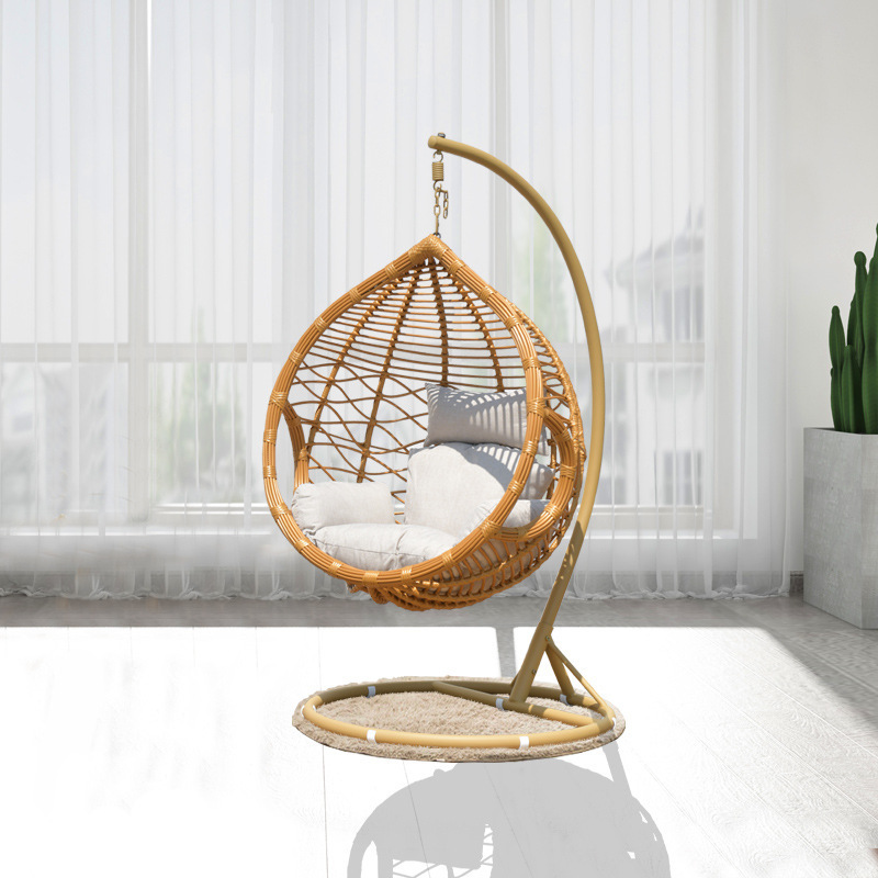 Silla colgante de ratán para una persona, para exteriores, balcón, patio, ocio, acero al carbono, estilo colgante para interiores, moderno