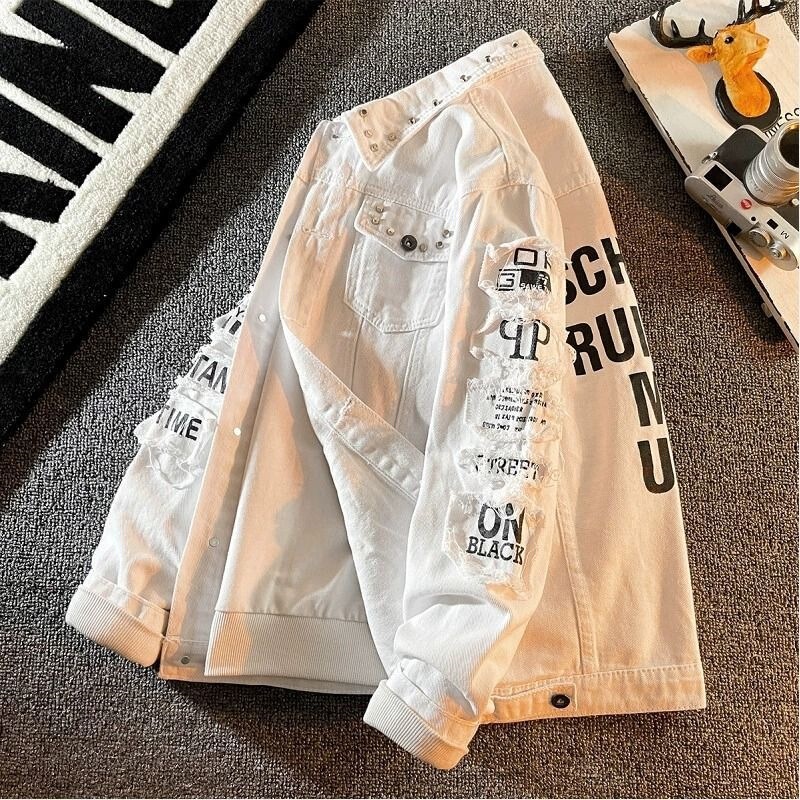 2026 Spring and Autumn Personalized Denim Jacket for Men, Korean Style Trendy Studded Slim Fit Men's Jacket 2026 Spring and Autumn Personalized Denim Jacket for Men, Korean Style Trendy Studded Slim Fit Men's Jacket
