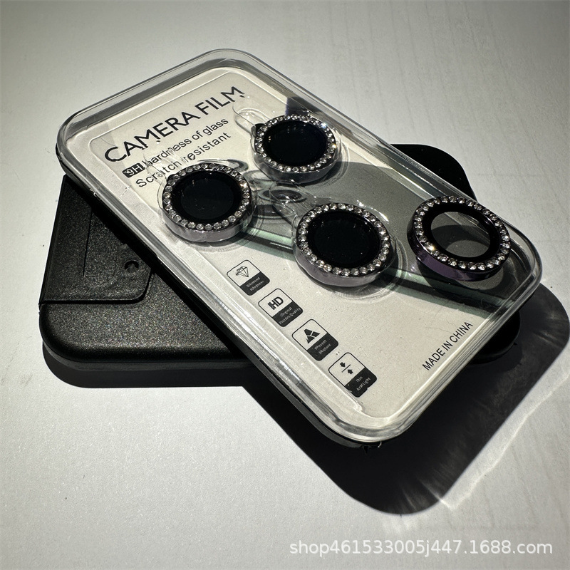 Suitable for Mobile Phone Film Apple 17Promax Diamond-Encrusted Eagle-Eye Lens Film Camera Rhinestone Metal Protective Ring High-Definition