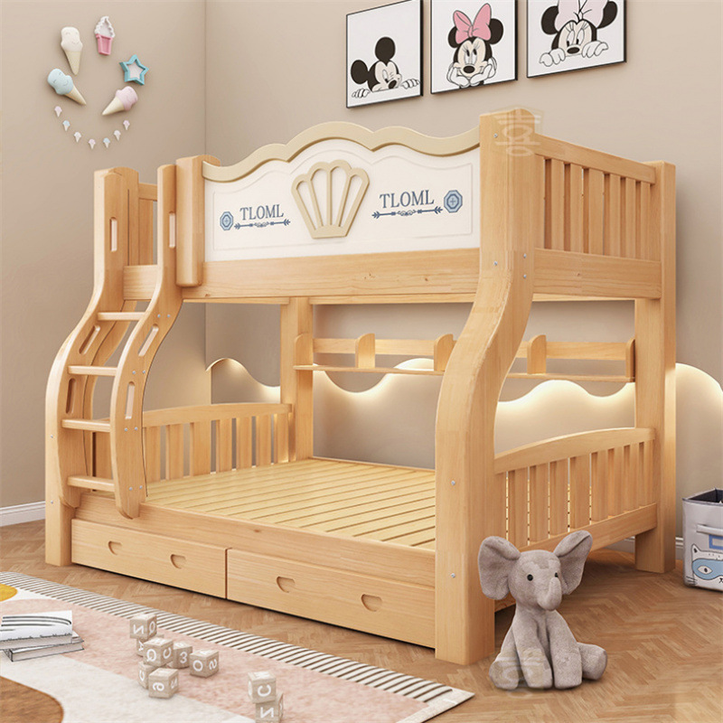 Cama de dos pisos tipo casa pequeña cama de dos pisos cama madre-hijo para niños cama de arriba y abajo cama de madera gruesa cama madre-hijo cama alta baja