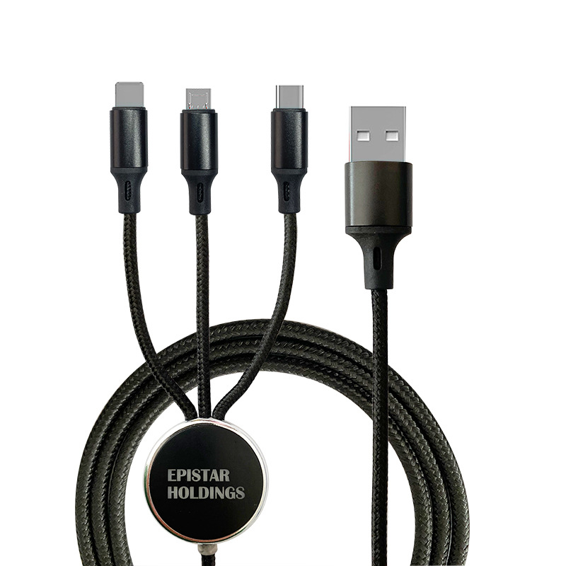 Regalo aziendale nei dati della macchina Cavo di ricarica per telefono cellulare intrecciato luminoso a LED da uno a tre_voghion.com