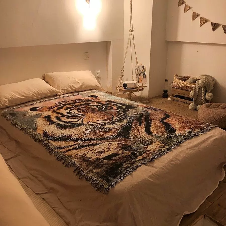 老虎头挂毯床上沙发毯盖毯办公室休闲飞机露营午睡针织毯子