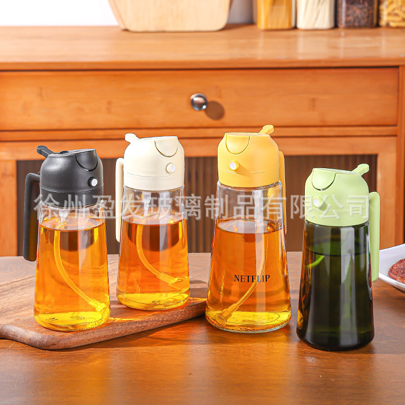 Olla de aceite de doble propósito rociada con vidrio de 470ml, botella de aceite de gran capacidad para el hogar, olla de aceite atomizado sin aceite colgante tipo prensa de cocina