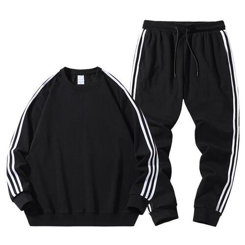 Men's and Women's Cotton Crew Neck Sweatshirt Set for Spring and Autumn, Long Sleeve Outerwear, Two-Piece Casual Running Set Stylish