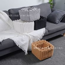 严选包邮手工棉绳收纳筐家用衣物书籍化妆品收纳篮套三整理置物筐