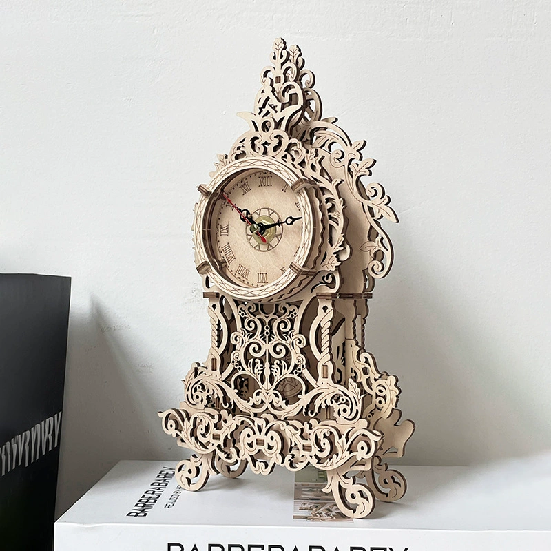 3D деревянная ретро-головоломка-часы, липовое конструкторное дерево, 25 деталей, готовые 17×8×30 см
