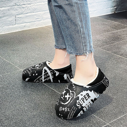 Cotton slippers for men, winter home indoor bags, large size waterproof cotton shoes for outer wear, couples, cute thick-soled cotton slippers for women