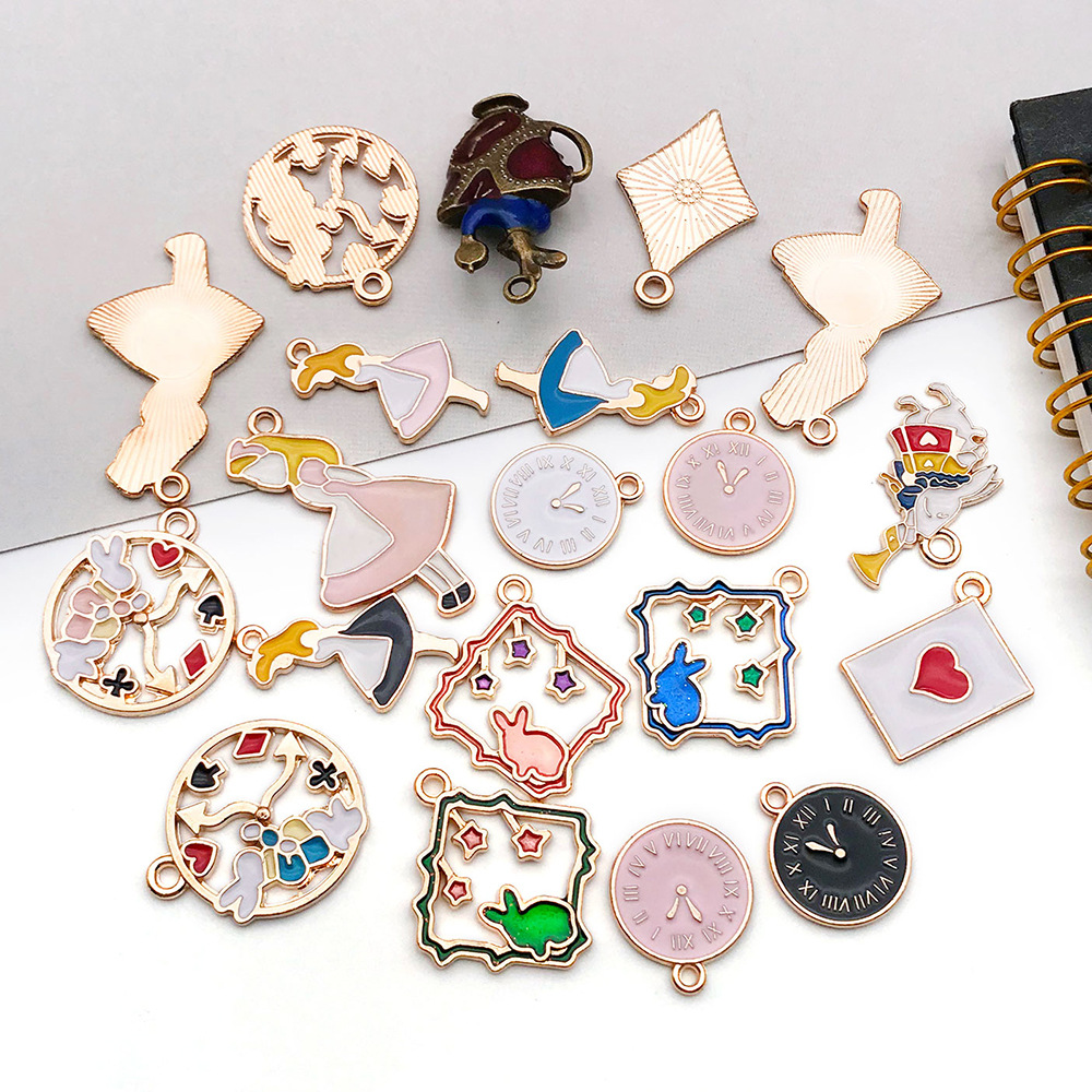 diy jewelry accessories, oil-dripping alloy small pendant, Alice series anime round piece bracelet necklace pendant pic 15