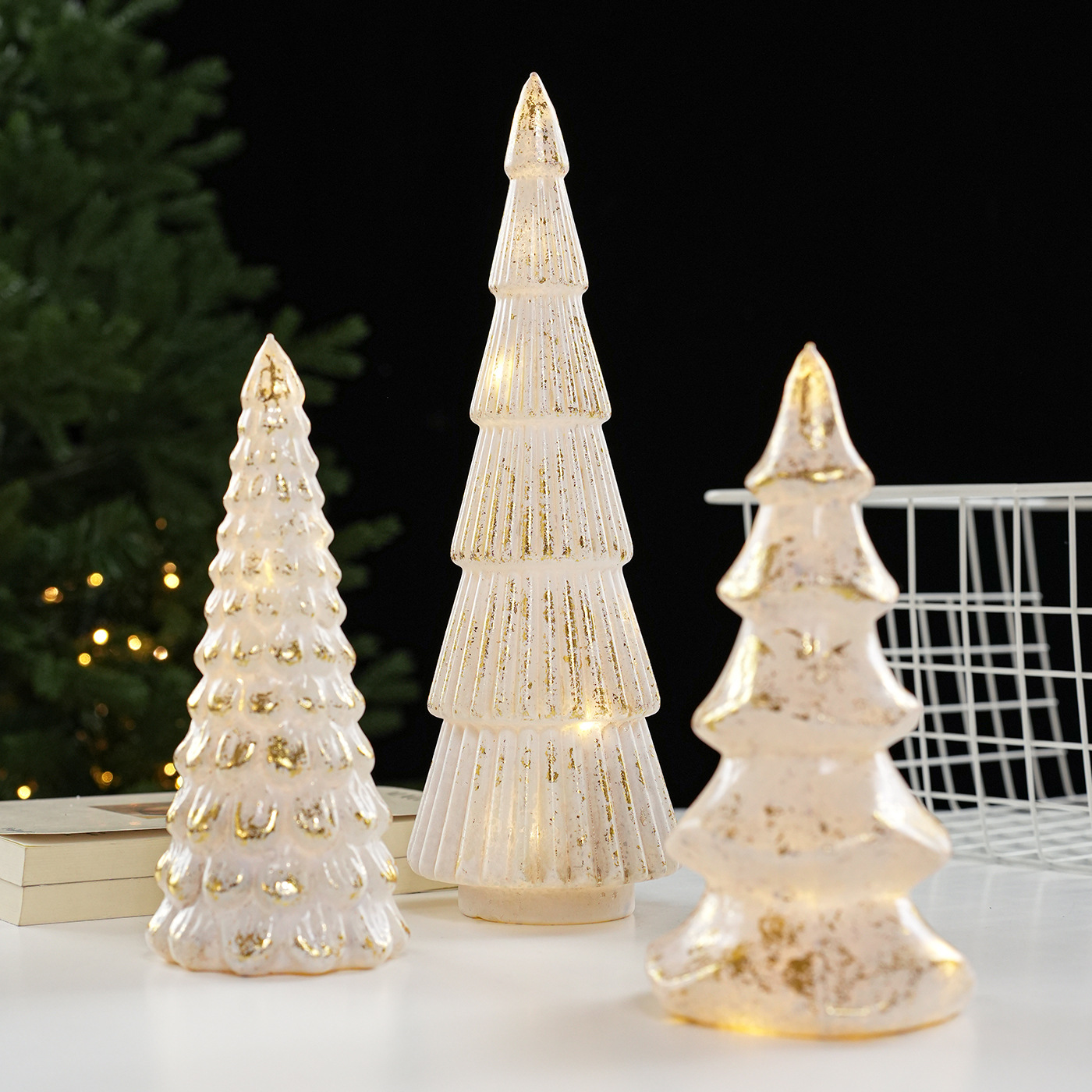 Navidad luminiscente árbol faro decoración retro lámpara de escritorio árbol de Navidad forma de estrella sequilla con lámpara árbol de deseo