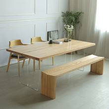 诧寂风亚克力悬浮餐桌创意岛台桌实木大板悬空茶桌设计师展示桌子