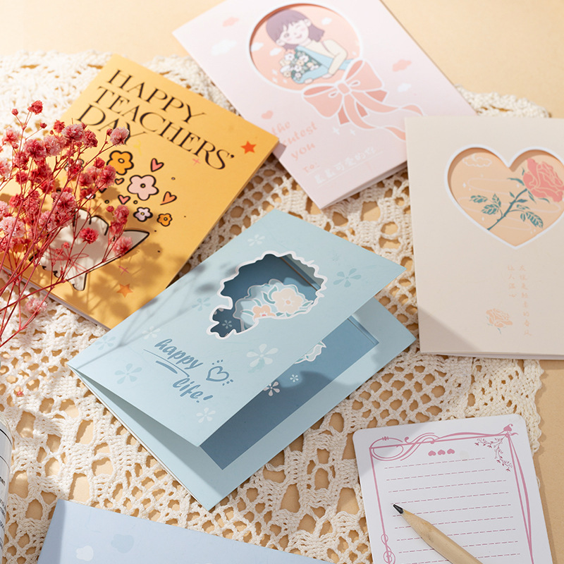 Wholesale creative die-cut greeting cards, high-end foldable printed mini cards, Instagram-style birthday greeting cards, blessing and thank you cards