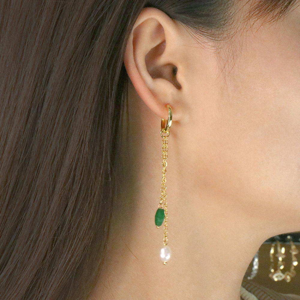 Fashion Tassel Copper Artificial Gemstones Pearl Earrings Necklace