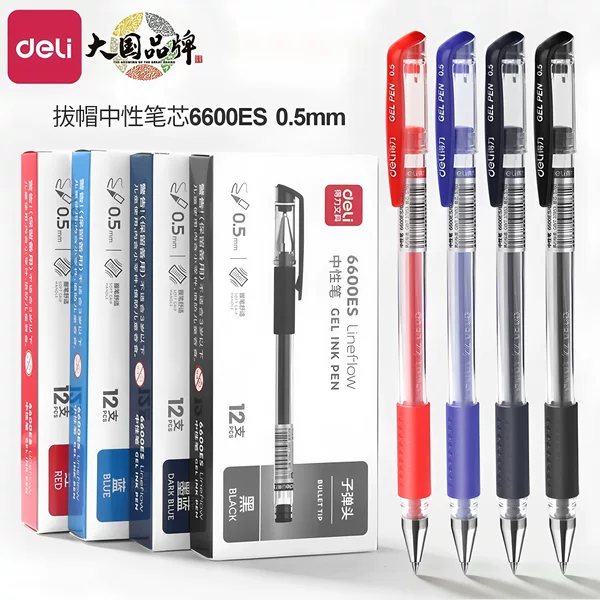 Big Promotion Deli 6600Es Gel Pen 0.5mm Cap-Type Office Carbon Pen Black Bullet Signature Pen