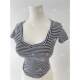 in stock Dongdaemun Homemade Striped Large Collar Tight Short-sleeved T-shirt Figure Showcase Top T-shirt