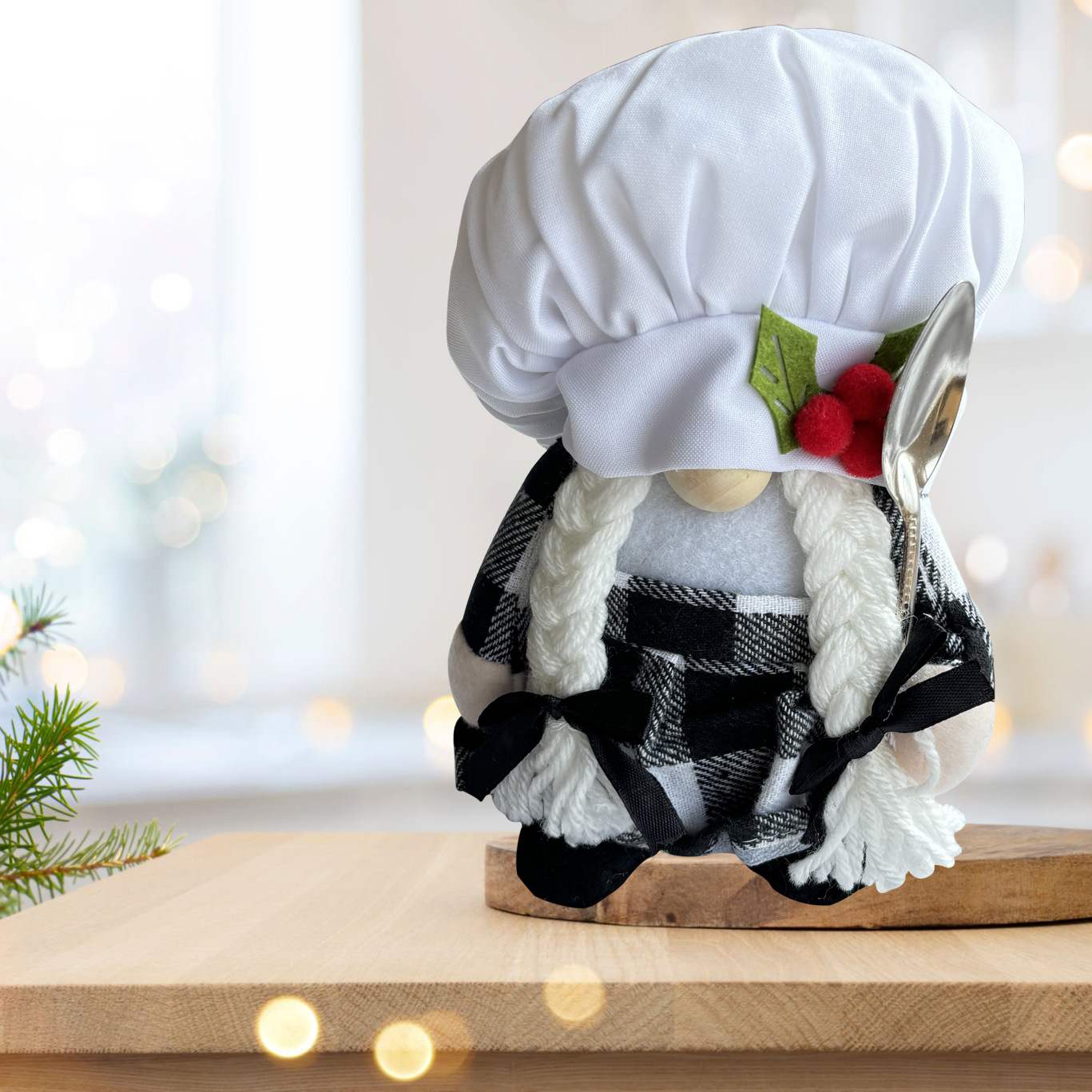 Día del chef transfronterizo enano muñeca cocina cocina cocina cuadrícula enano levantar cucharas muñeca sin cara adornos al por mayor