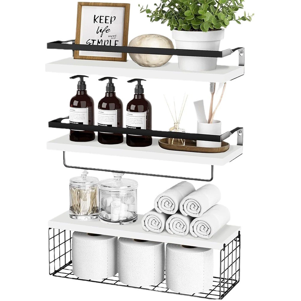 Amazon новый стиль ванной комнаты гостиной настенный держатель стены многофункциональный держатель для хранения подвешенных деревянных полок