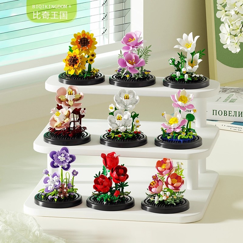 Bloques de construcción flor cubierta de polvo floral árbol de flores DIY hecha a mano en maceta adornos juguetes de puzzle 1 de junio regalo del día de los niños