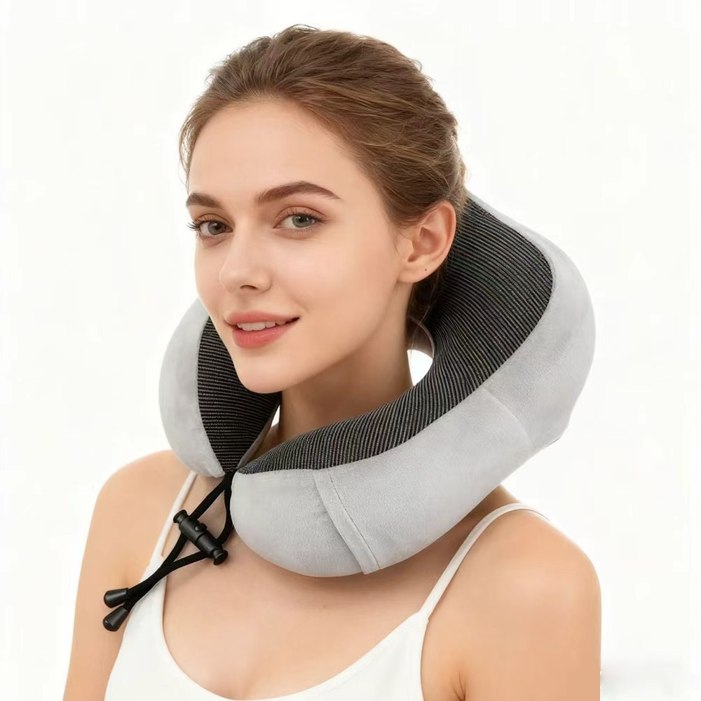 Cuscino a forma di U in memory foam a lento ritorno elastico, portatile, ideale per viaggi, ufficio e brevi riposi._voghion.com