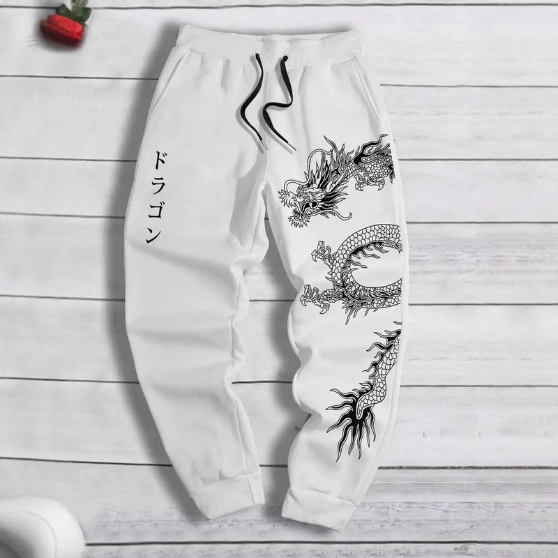 2024 Spring and Autumn New Y2K Dark Gothic Dragon Print Loose Men's and Women's Lace-Up Sports Pants and Sweatpants
