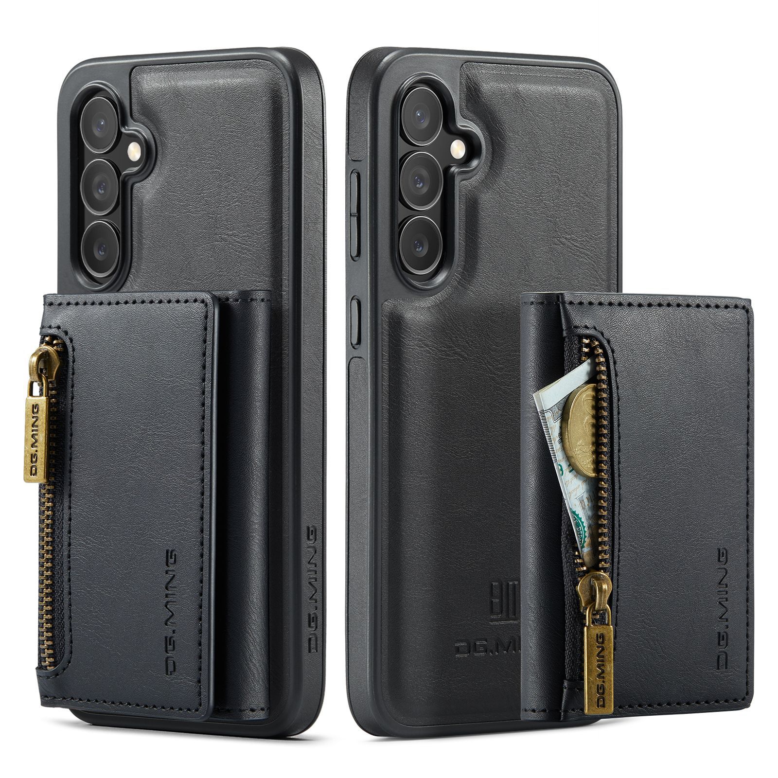 M5 für Samsung S24 magnetische kabellose Ladetelefonhülle S24 Plus Zwei-in-Eins-Anti-Diebstahl-Bürsten-Brieftaschen-Schutzhülle_voghion.com
