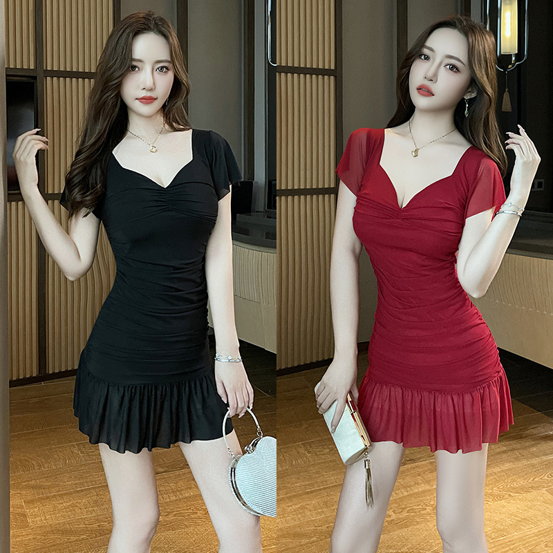 Night store dress sexy hip low-cut nightclub women's belly-covering thin skirt night club work clothes