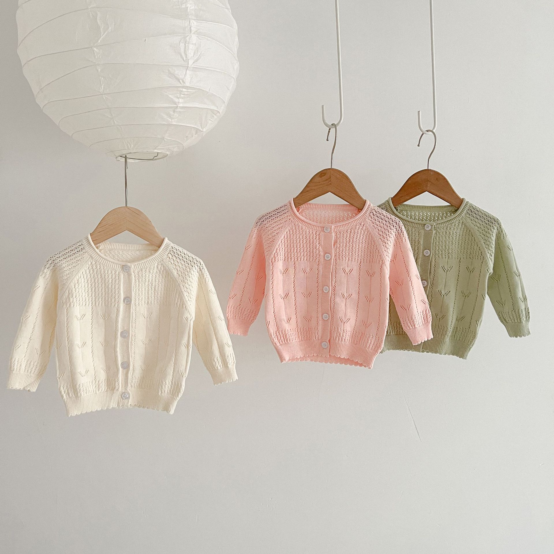 2023ins spring and summer style infant girls sweet breathable soft solid color hollow cardigan sun protection shirt jacket
