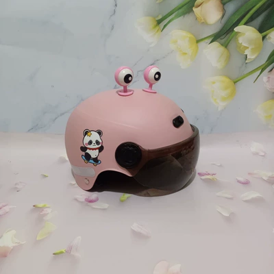 children's helmet cute cartoon – Motosiklet kaskı (dəbilqə) - light-pink-sunscreen-shorts-pink-eyes-1-5-years-old-skateboard-bear-jz