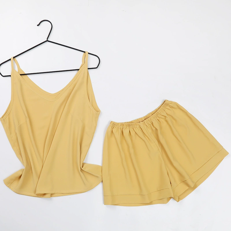 Летний пижамный комплект для женщин,camisole с V-воротом и шортами, подкладка чашек, свободный комфортный крой