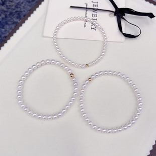Purple Moon Warm Simple Style 3-6mm Round 18K Gold tian Ran Freshwater Pearl Elastic Bracelet Small Gold Bead Bracelet