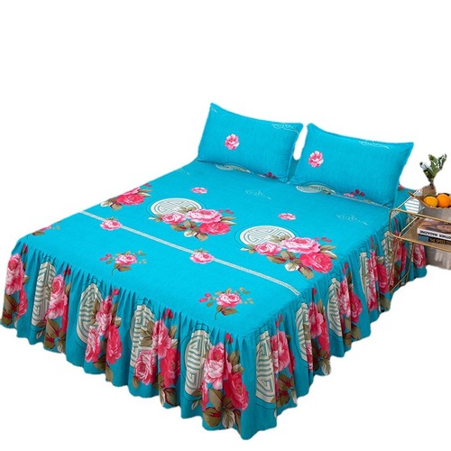 Bedspread and Bedcover Set of Three - Simmons Mattress Protector - Double Bedspread with Small Floral Edge - Korean Style Bedskirt - 1.8m x 2.0m