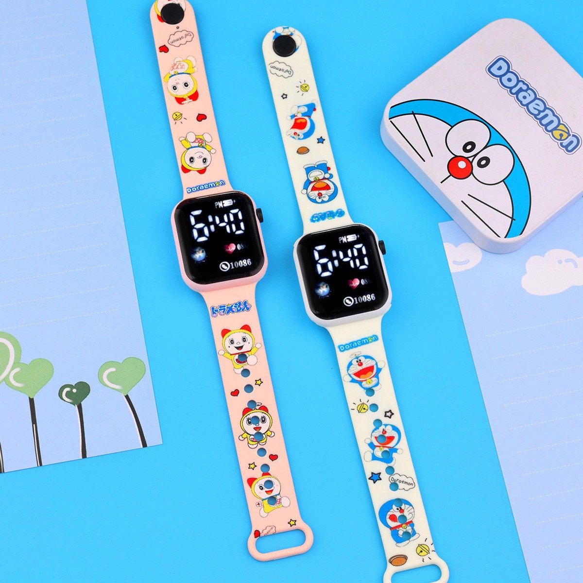 跨境个性方块地球LED电子表可爱卡通手表学生时尚户外运动腕表