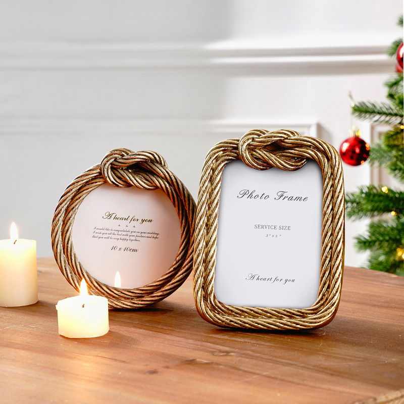 Creative Wire Rope Knot Shape Decorative Photo Frame, Resin Material Frame Desktop Warm Photo Display Photo Frame